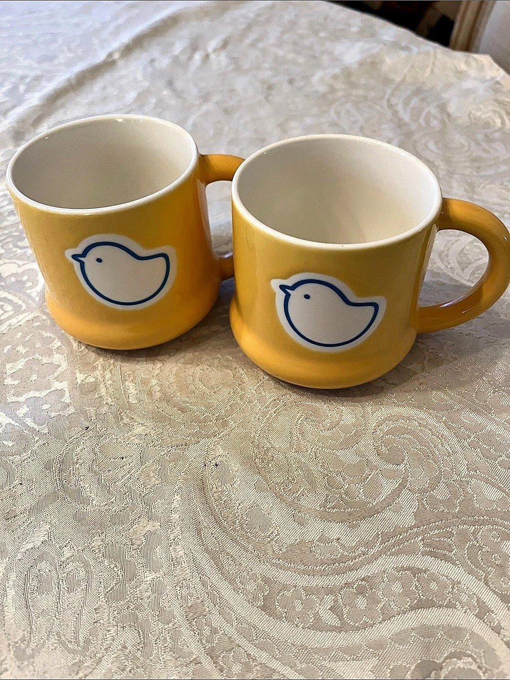 Japanese Yellow Small Bird Mugs Set of 2 in EUC